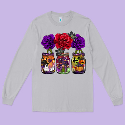 Halloween Jars Rose Long Sleeve Tee Designed By Barkaloodesign