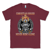 Burgundy jesus christian biker never ride alone Classic Tee - ArtMosaic