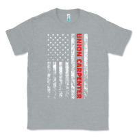 Heather Grey Union Carpenter With A Vintage American Flag For Fans Classic Tee - ArtMosaic