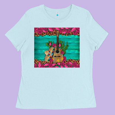 Mexican Guitar Roses Cactus Sombrero Ladies Tee Designed By Artiststas