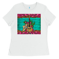 White mexican guitar roses cactus sombrero Ladies Tee - Artiststas