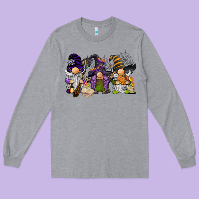 Halloween Gnomies Long Sleeve Tee Designed By Barkaloodesign