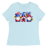 Baby Blue american flag gnomes sunflowers star Ladies Tee - Artiststas