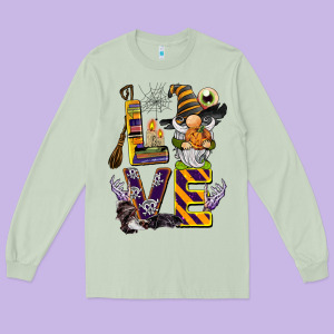 Halloween Love Gnome Long Sleeve Tee Designed By Barkaloodesign