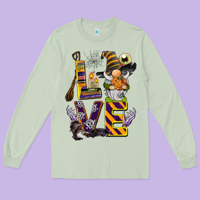 Halloween Love Gnome Long Sleeve Tee Designed By Barkaloodesign