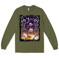 Army Green halloween dancing skeletons stars Long Sleeve Tee - BarkalooDesign