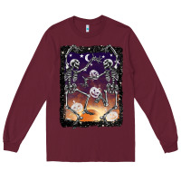 Burgundy halloween dancing skeletons stars Long Sleeve Tee - BarkalooDesign