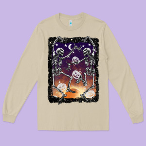 Halloween Dancing Skeletons Stars Long Sleeve Tee Designed By Barkaloodesign