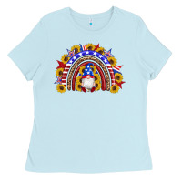 Baby Blue american flag gnomes sunflowers rainbow Ladies Tee - Artiststas