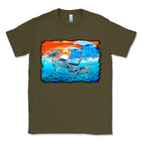 Army Green humpback whale and wave background Classic Tee - BarkalooDesign