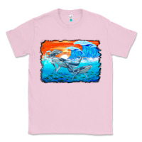 Bubblegum Pink humpback whale and wave background Classic Tee - BarkalooDesign