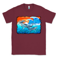 Burgundy humpback whale and wave background Classic Tee - BarkalooDesign