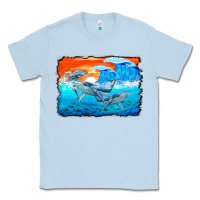 Dusty Blue humpback whale and wave background Classic Tee - BarkalooDesign