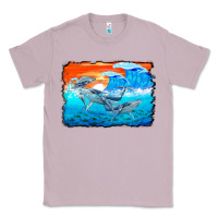 Lilac humpback whale and wave background Classic Tee - BarkalooDesign
