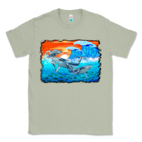 Matcha humpback whale and wave background Classic Tee - BarkalooDesign