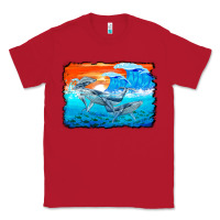 Red humpback whale and wave background Classic Tee - BarkalooDesign