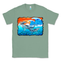 Sage humpback whale and wave background Classic Tee - BarkalooDesign