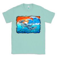 Seafoam humpback whale and wave background Classic Tee - BarkalooDesign