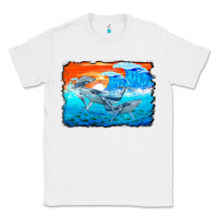 White humpback whale and wave background Classic Tee - BarkalooDesign