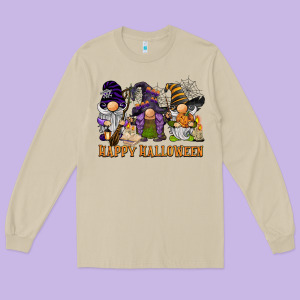 Happy Halloween  Gnomies Long Sleeve Tee Designed By Barkaloodesign