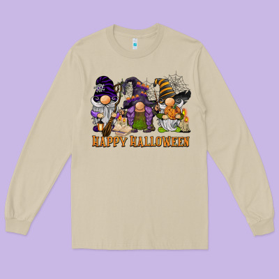 Happy Halloween  Gnomies Long Sleeve Tee Designed By Barkaloodesign