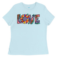Baby Blue love sunflower usa flag leopard Ladies Tee - Artiststas