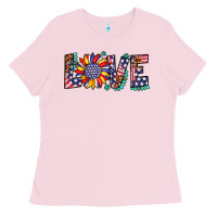 Bubblegum Pink love sunflower usa flag leopard Ladies Tee - Artiststas