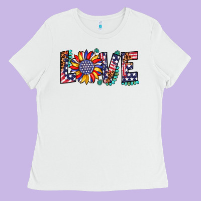Love Sunflower Usa Flag Leopard Ladies Tee Designed By Artiststas