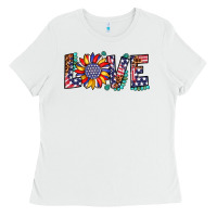 White love sunflower usa flag leopard Ladies Tee - Artiststas