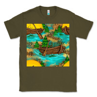 Army Green Lake Boat Rudder And Sunflowers Seamless Pattern Classic Tee - BundleAndBundleShop