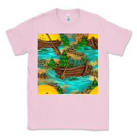 Bubblegum Pink Lake Boat Rudder And Sunflowers Seamless Pattern Classic Tee - BundleAndBundleShop
