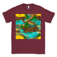 Burgundy Lake Boat Rudder And Sunflowers Seamless Pattern Classic Tee - BundleAndBundleShop