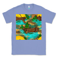 Colony Blue Lake Boat Rudder And Sunflowers Seamless Pattern Classic Tee - BundleAndBundleShop