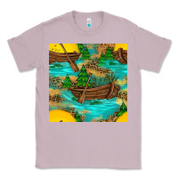 Lilac Lake Boat Rudder And Sunflowers Seamless Pattern Classic Tee - BundleAndBundleShop