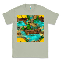 Matcha Lake Boat Rudder And Sunflowers Seamless Pattern Classic Tee - BundleAndBundleShop