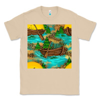 Mushroom Lake Boat Rudder And Sunflowers Seamless Pattern Classic Tee - BundleAndBundleShop