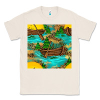 Natural Lake Boat Rudder And Sunflowers Seamless Pattern Classic Tee - BundleAndBundleShop