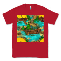 Red Lake Boat Rudder And Sunflowers Seamless Pattern Classic Tee - BundleAndBundleShop