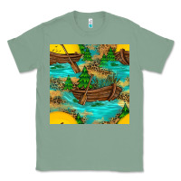 Sage Lake Boat Rudder And Sunflowers Seamless Pattern Classic Tee - BundleAndBundleShop