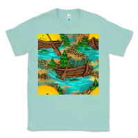 Seafoam Lake Boat Rudder And Sunflowers Seamless Pattern Classic Tee - BundleAndBundleShop