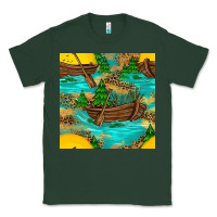 Sports Green Lake Boat Rudder And Sunflowers Seamless Pattern Classic Tee - BundleAndBundleShop