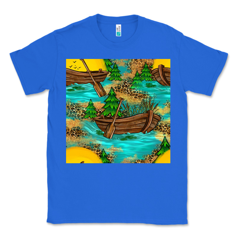 Lake Boat Rudder And Sunflowers Seamless Pattern Classic Tee by BundleAndBundleShop | Teevron