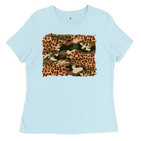 Baby Blue camouflage and leopard background Ladies Tee - Artiststas
