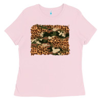 Bubblegum Pink camouflage and leopard background Ladies Tee - Artiststas