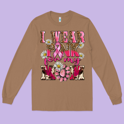 I Wear Pink For My Mom Long Sleeve Tee Designed By Barkaloodesign