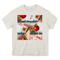 Cream Best Teacher Seamless Pattern Heavy Core Tee - BundleAndBundleShop