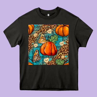 Pumpkin And Butterfly Seamless Pattern Heavy Core Tee Designed By Bundleandbundleshop