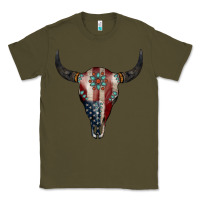 Army Green American Bull Skull Gemstone Classic Tee - Jasminsmagicworld