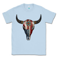 Dusty Blue American Bull Skull Gemstone Classic Tee - Jasminsmagicworld