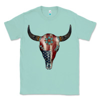 Seafoam American Bull Skull Gemstone Classic Tee - Jasminsmagicworld
